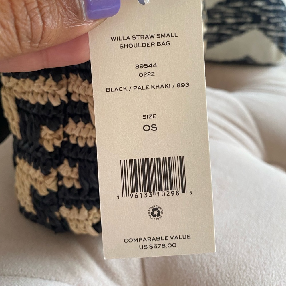 Tory Burch Willa Straw Small Shoulder Bag Black & Pale Khaki - Picture 5 of 14